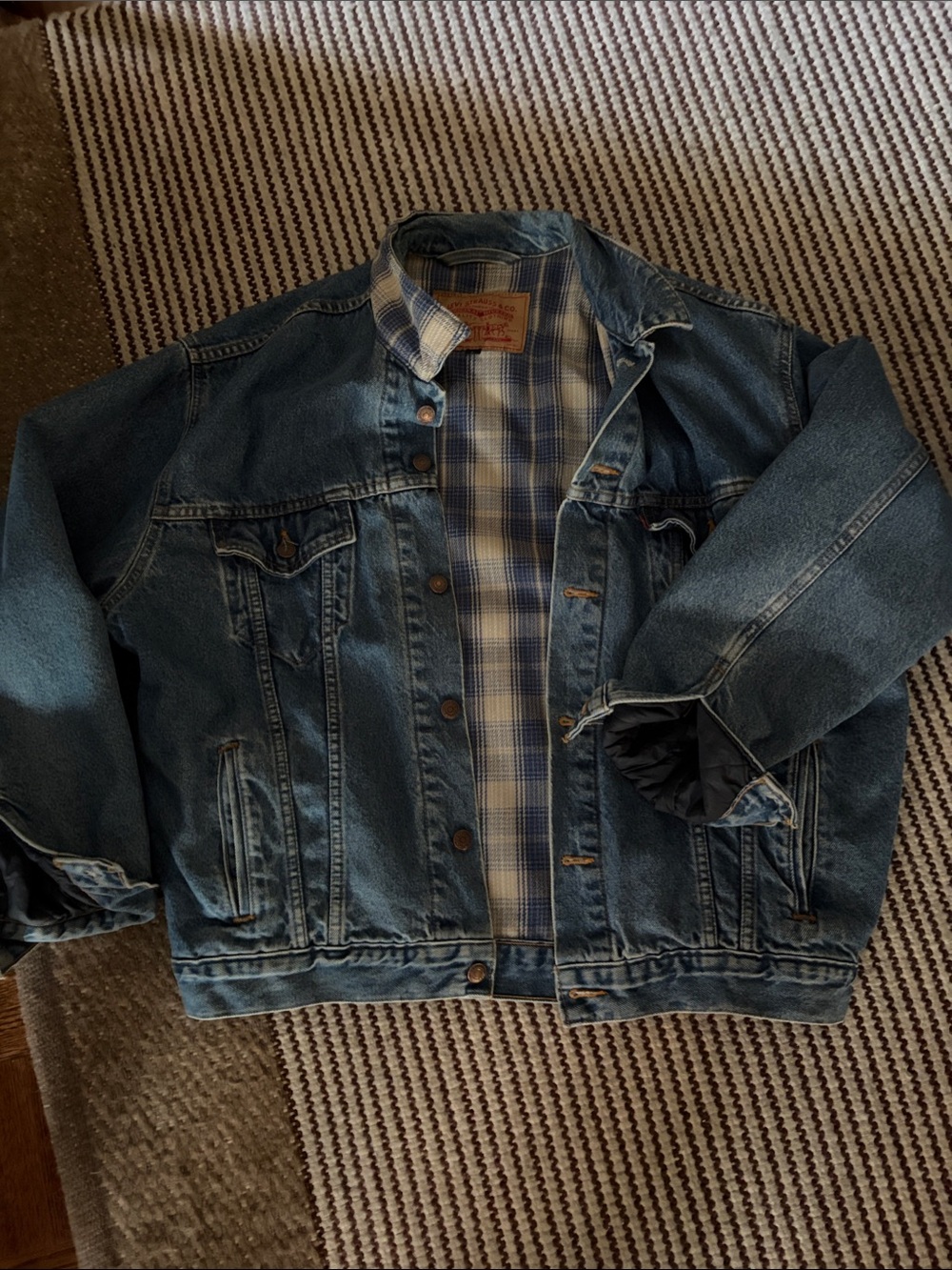 Men's Original Levi’s Blue Denim Jacket with Flannel Plaid Lining